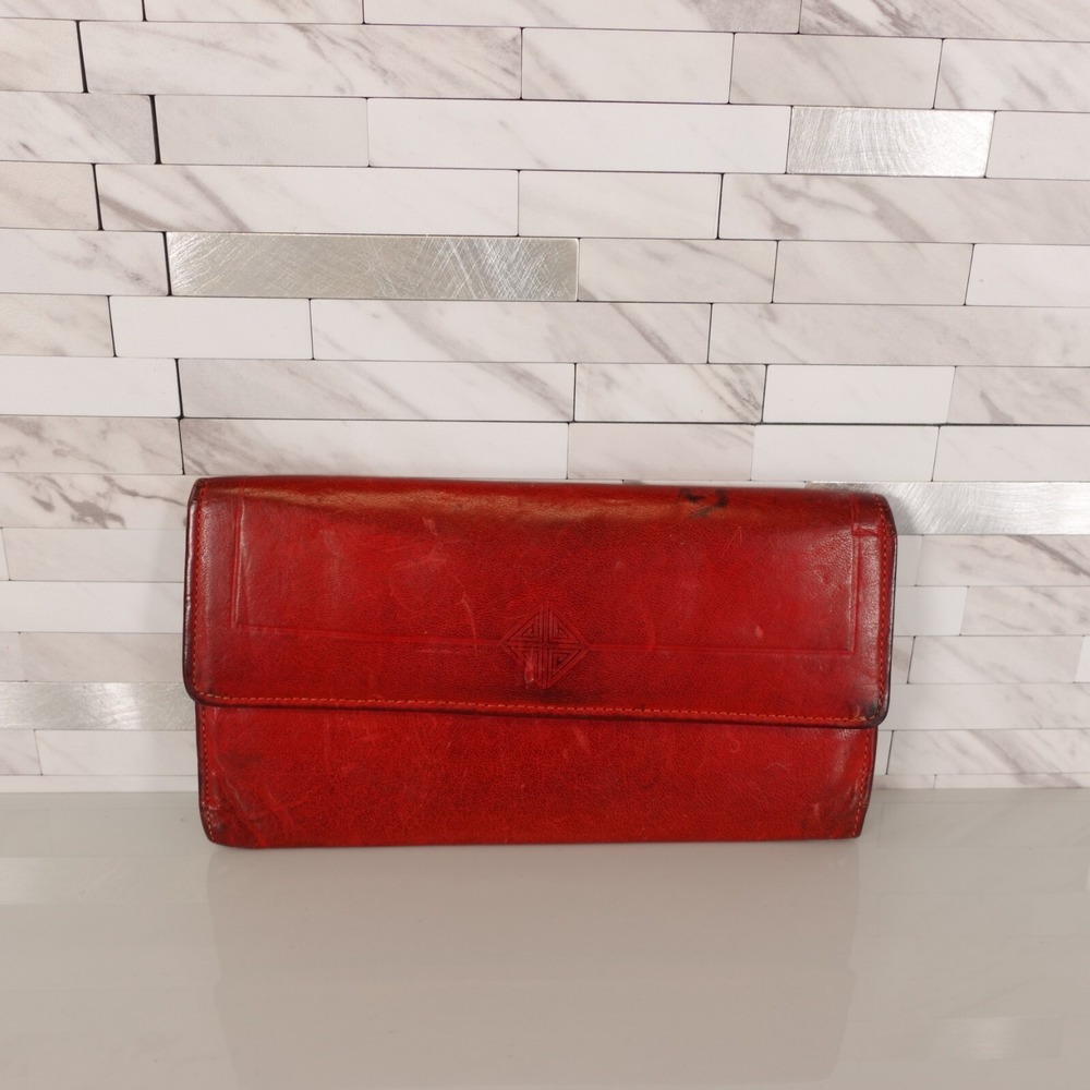 Vintage PRINCESS GARDNER Wallet Leather Red Envelope Logo Solid Full Grain Bold